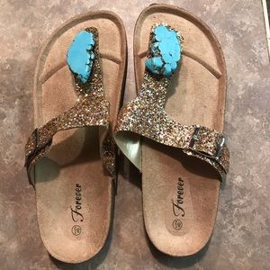 Forever brand Gold sandals with turquoise stone